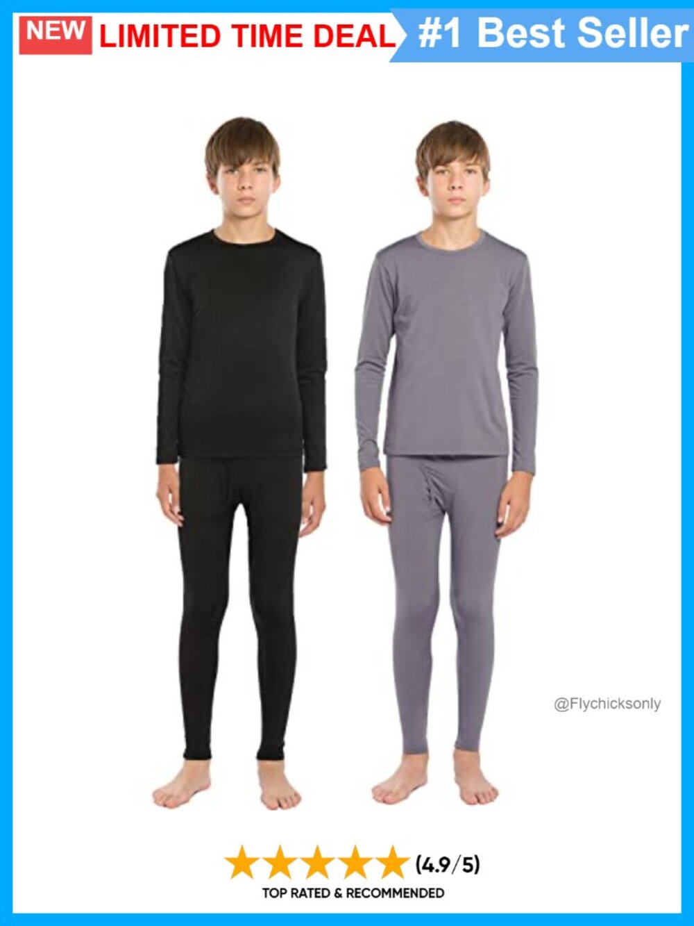 Kids Boys Thermal Underwear Set Long Johns Base Layer 2-Piece
